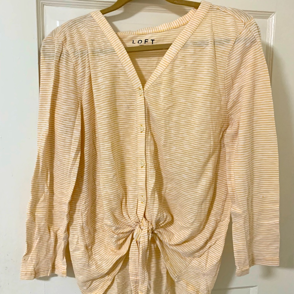 Loft Striped Tie Front Top